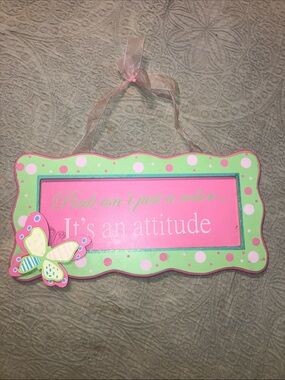 Pink & Green Polka Dot Butterfly Wall Sign - "It's an attitude"